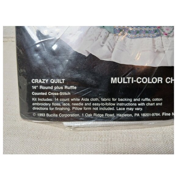 NWOT, BUCILLA  14" Home Decor accent pillow, counted cross stitch with ruffle - Picture 3 of 5